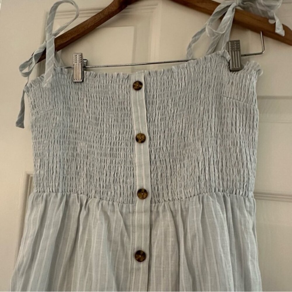 GAP Light Blue Striped Midi Dress Sleeveless Smocked Cotton Sundress Size S